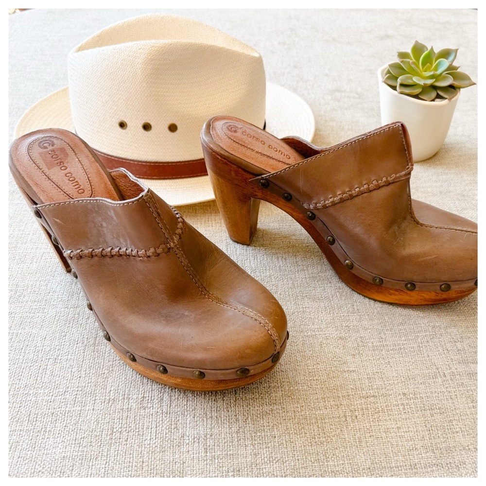 Corso Como Brown Leather Clogs/Mules